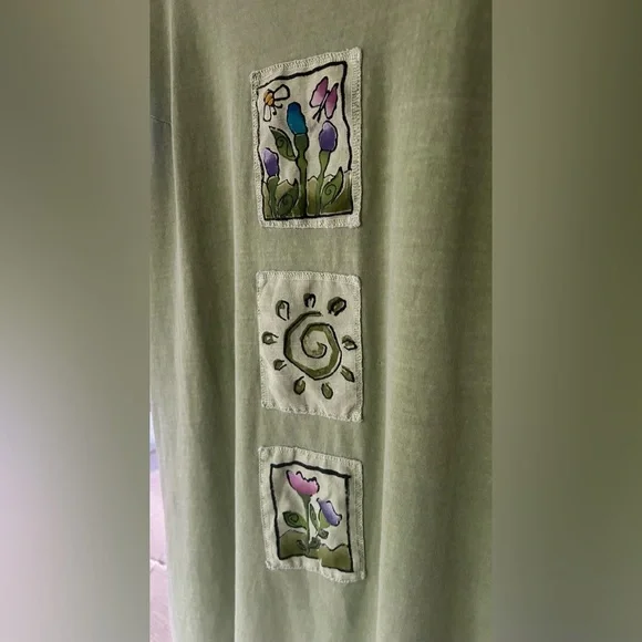 VINTAGE VIVA CITY USA Green Patchwork Cotton Oversized Lagenlook Midi Dress | L - Picture 7 of 15